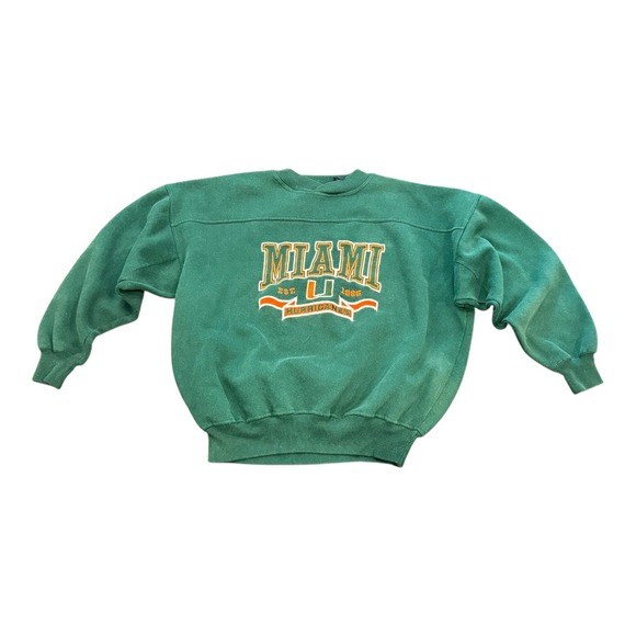 Vintage‎ 90's Y2K Star Player Miami Hurricanes Sweatshirt V Neck Green XL - Picture 1 of 6